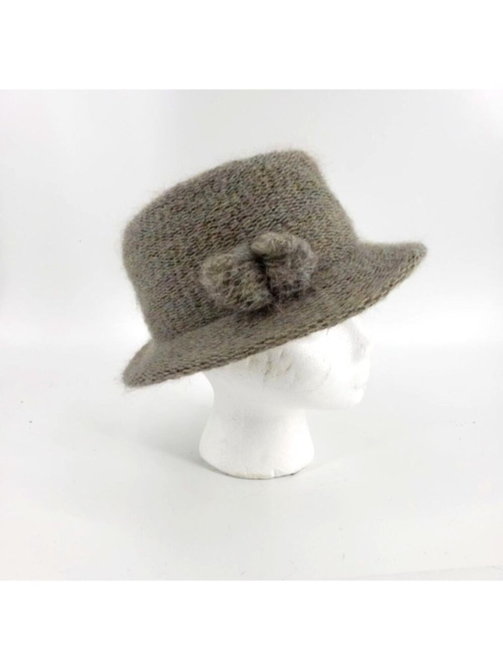 Vtg 80s 90s Mohair Wool Hat With Floral Accent